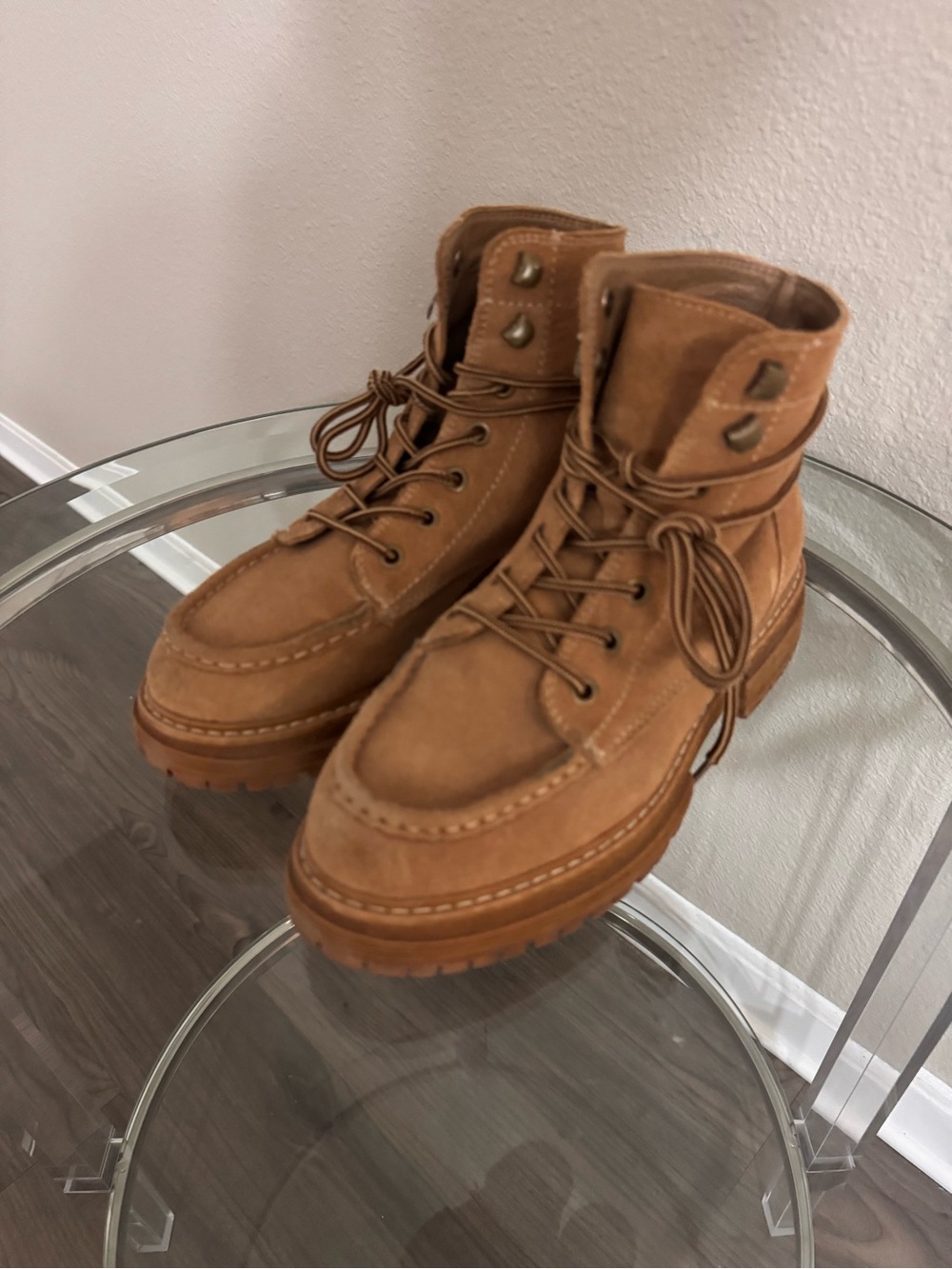 Roxy Tan Lace-Up Suede Work It Hiking Ankle Boots - Picture 11 of 16